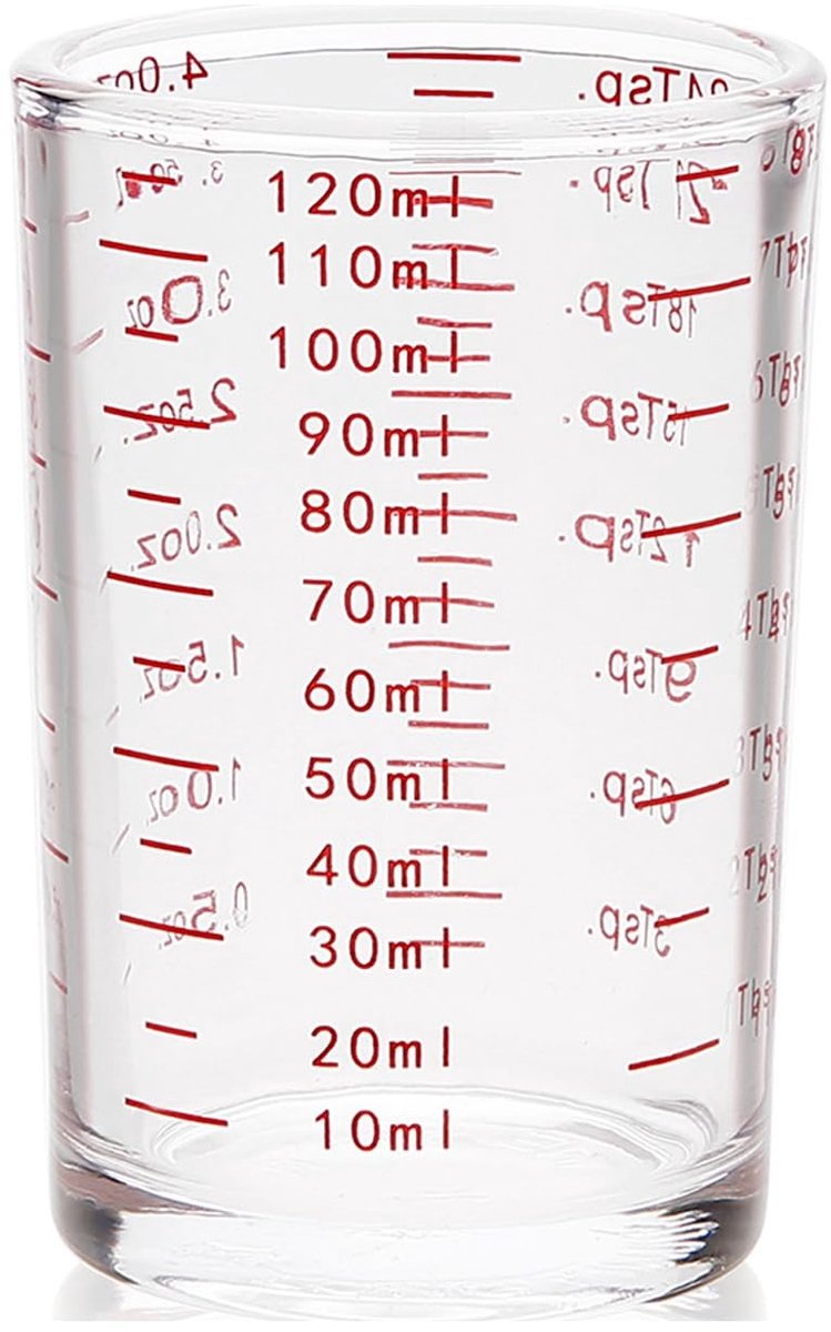 Dailygoods - Dailygoody - Maatbeker Shotglas - 120 ml - Perfect voor Cocktails - Transparant - Kleine Shotglazen - Ideaal voor Bar en Keuken - Set van 1
