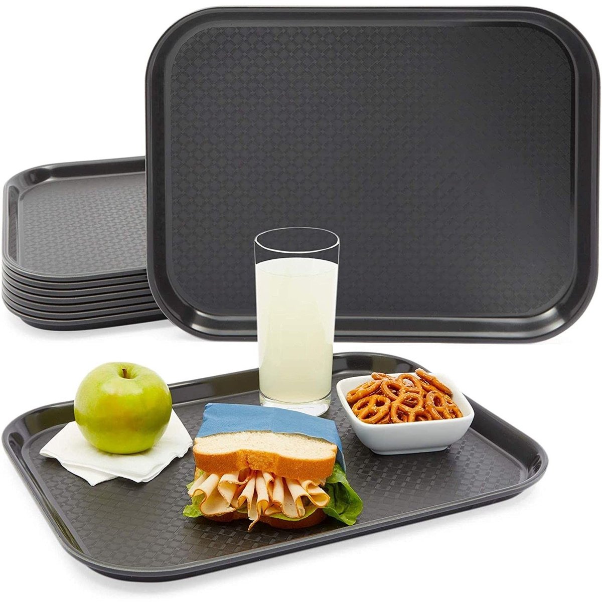 Dailygoods - Dailygoody - Zwarte Plastic Dienbladen - Cafetaria Food Server - 16 x 12 Inch - Herbruikbaar - Perfect voor festivals - Ideaal voor horeca