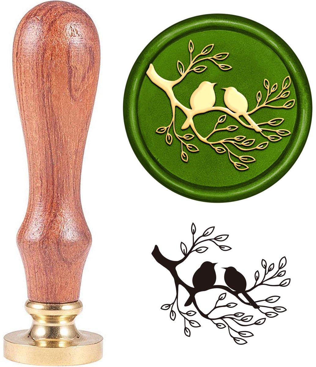 Dailygoods - Dailygoody - Houten handvat met vogels - Waszegel voor bruiloft - Decoratie voor Valentijnsdag - Wenskaart - Creatieve uitnodiging - Geschikt voor fee