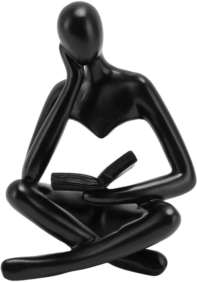 Dailygoods - Dailygoody - Denker Lezen Standbeeld - Abstracte Kunst - Zwart - Ornament voor Woonkamer - Hars Zittende Figuur - Decoratie binnen