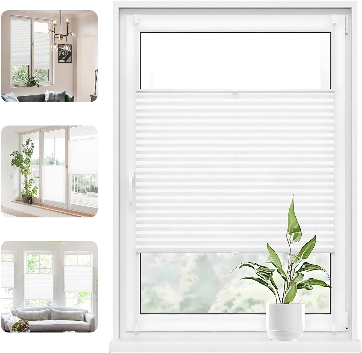 Plisségordijn Zonder Boren - Koordloos Plissé Gordijn - Zelfklevend & Lichtdoorlatend - Waterdicht Rolgordijn voor Badkamer, Keuken & Slaapkamer - Wit - 50×120cm – foto 4