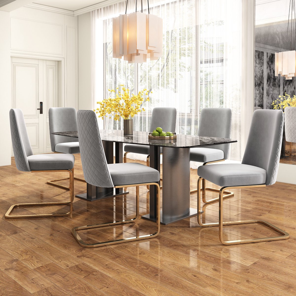 REDOM Eetkamerstoelenset - Diamantstiksel en Steunrug - Modern - Woonkamer of Eethoek - Fl