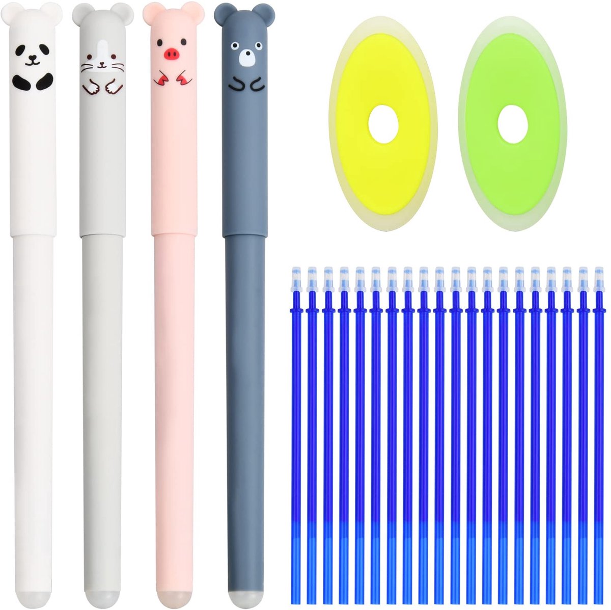 Dailygoods- Gelpennen Uitwisbaar - 4 Stuks - 20 Navullingen - 2 Gummen - 0,35 mm - ABS Kunststof, Duurzaam - Schrijfpennen