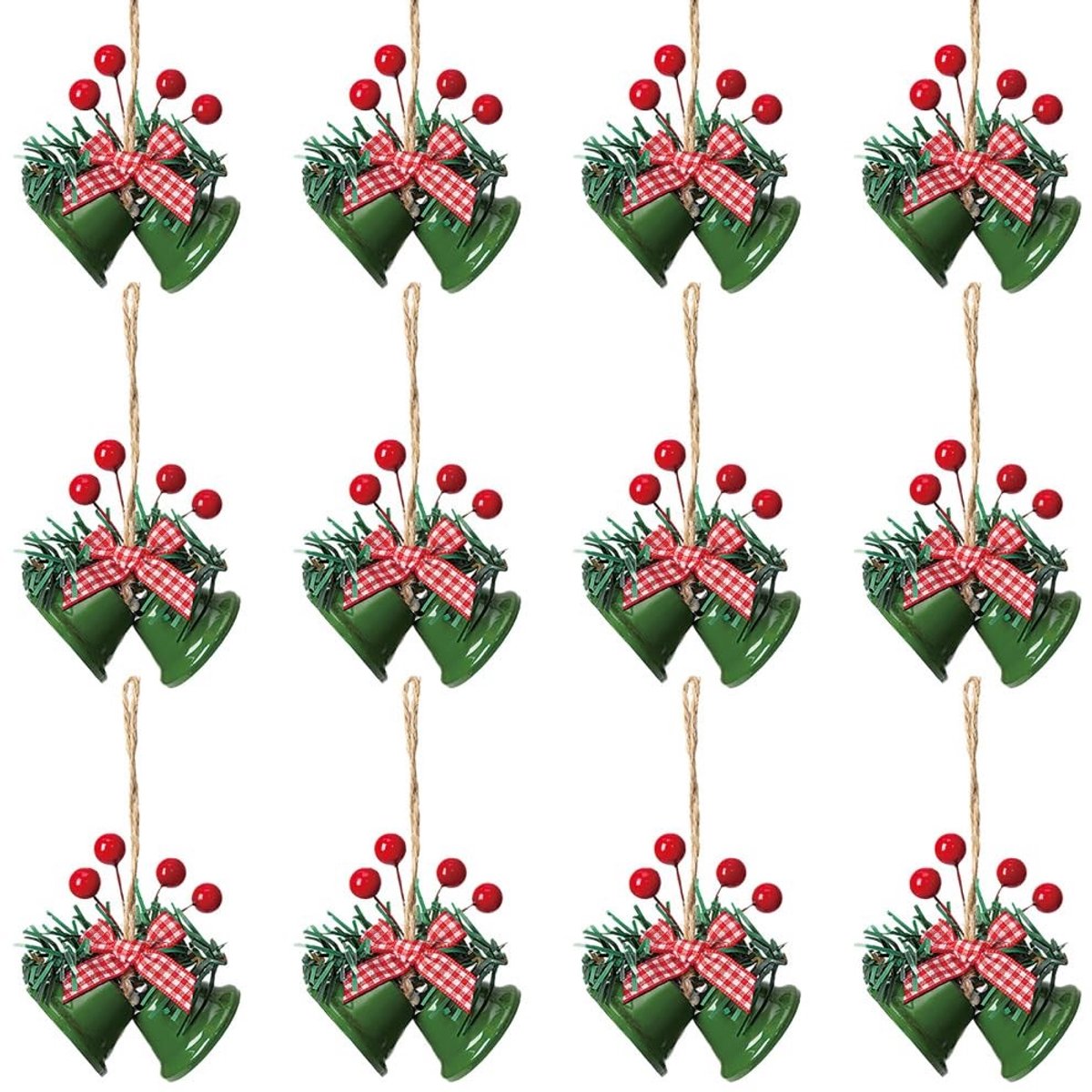 Dailygoods- Kerstklok - 12 Stuks - Metalen Jingle Klokken - Ornamenten met Hulstbessen - Hangende Decoratie - Voor Kerstkransen - Kerstdecoratie
