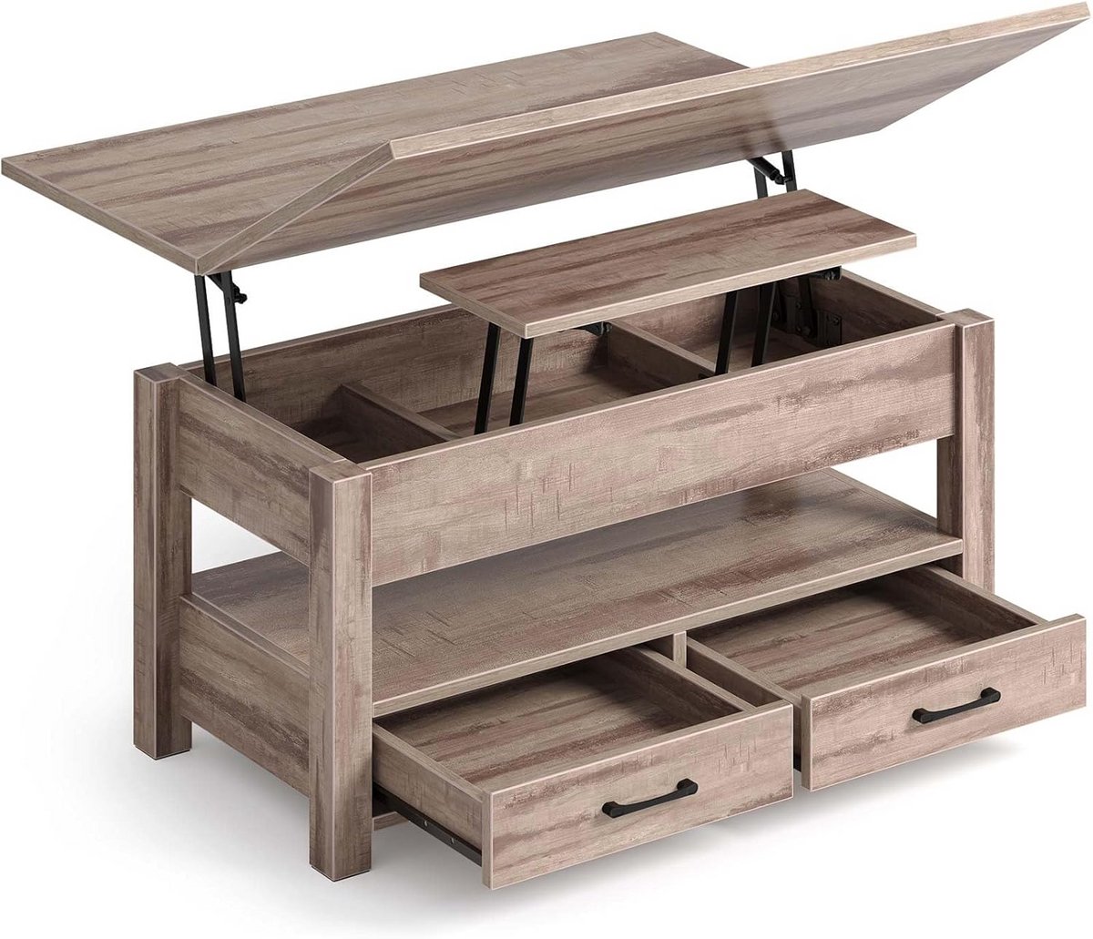 Verstelbare Salontafel - Koffietafel Lade - Ruimte Besparen - Gedeeld Hefblad - 100 x 50 cm - Kameelbruin