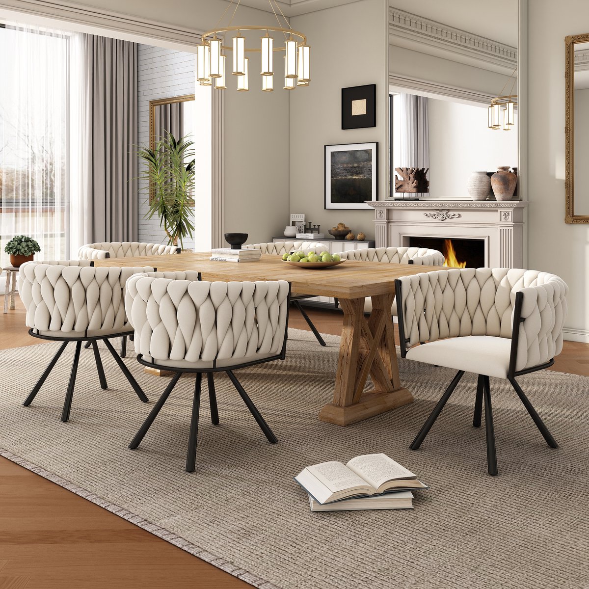 MODFU Eetkamerstoelenset - Draaibaar - Ergonomisch - Modern - Fluweel - Beige