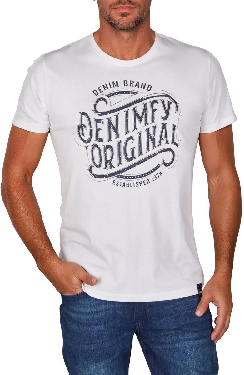 DENIMFY Heren T-Shirt DFNuri regular fit Wit 5XL Ronde Hals Volwassenen