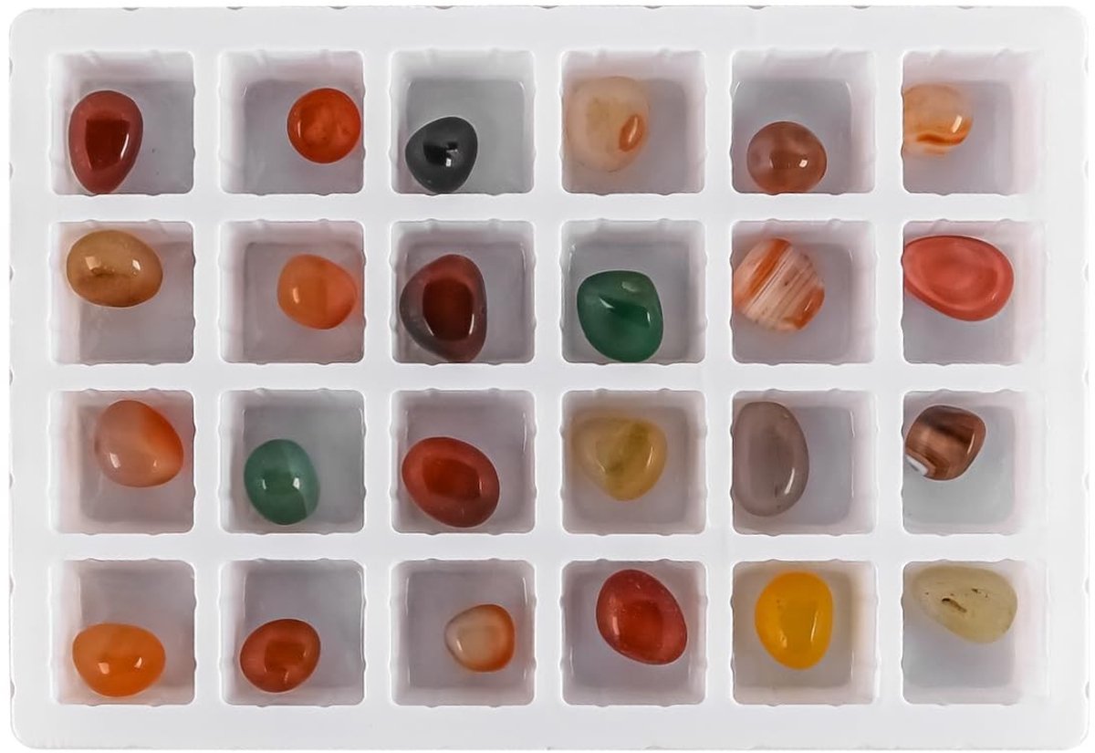 Dailygoods- Adventskalender 2024 - Mini-edelstenen - 24 Kristallen/Mineralen - Verjaardagscadeau - Opbergtas - Vergrootglas