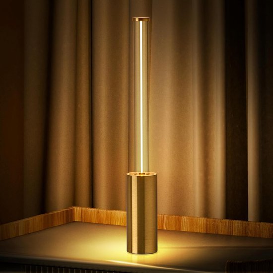 ZVD Modern Sfeerlicht LED - Oplaadbare Draadloze Tafellamp voor Diner & Bar - Handheld Nachtlampje Slaapkamer - Binnen & Buiten -Draagbare USB Nachtlamp voor Camping & Keuken - Goud - Tafel Decoratie