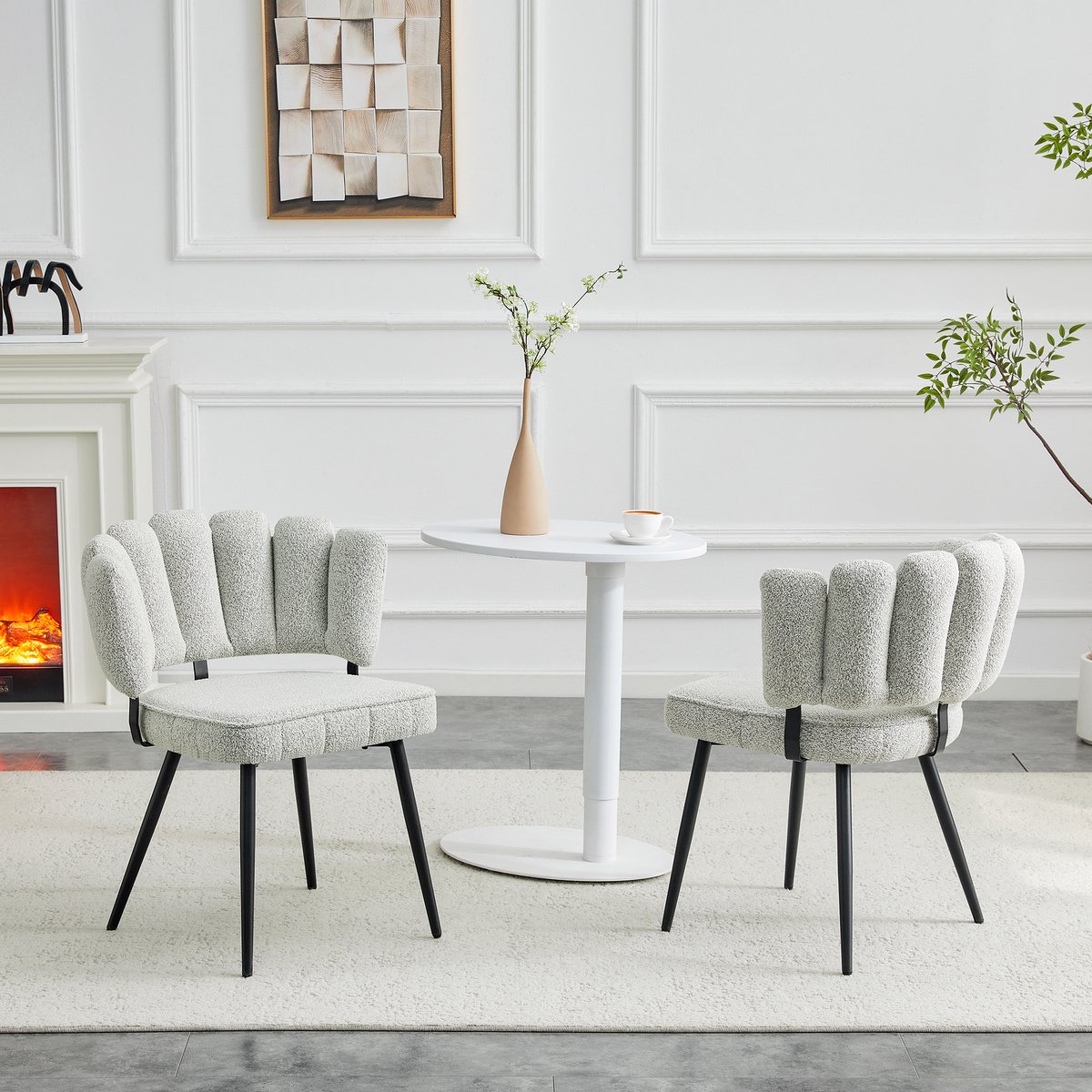 MODFU - Eetkamerstoelen Set Van 2 - Waaier Rugleuning - Gestoffeerd - Modern - Metaal - Li