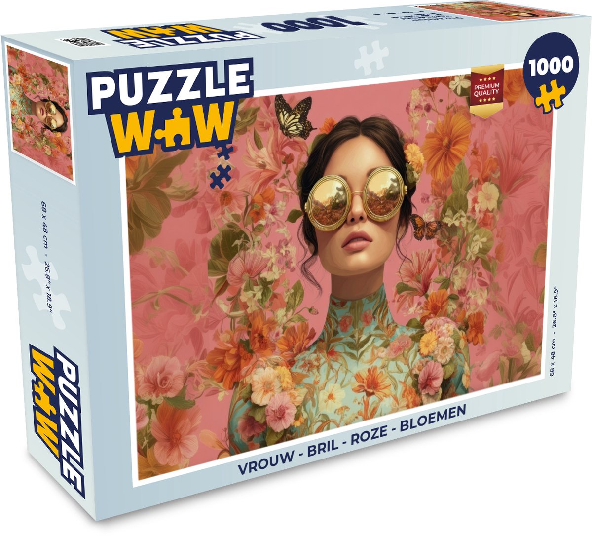 Puzzel Vrouw - Bril - Roze - Bloemen - Legpuzzel - Puzzel 1000 stukjes volwassenen