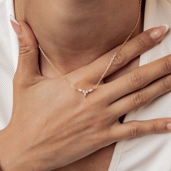 Hey Happiness Kroon Zirconia Ketting Dames - 925 Sterling Zilver 18K Goud Verguld - Hanger met Zirkonia Steen - Cadeau Voor Haar - Verstelbaar 45 cm