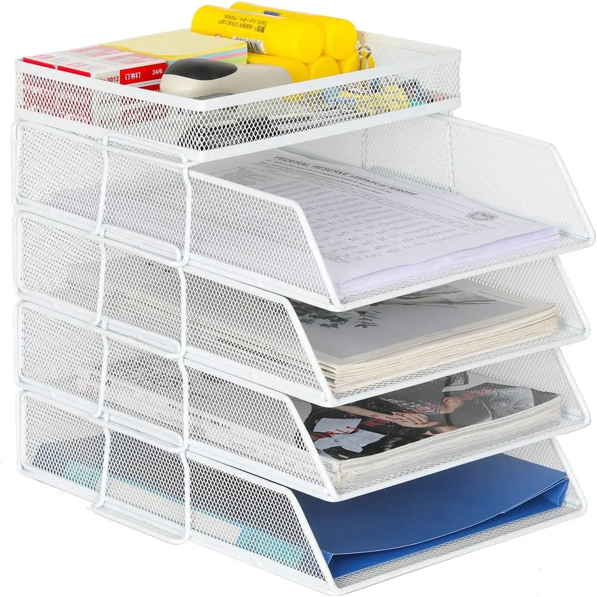 Dailygoods 5-laags metalen bureau-organizer, set van 5 stapelbare A4-mapjes, multifunctionele documentenhouder, brievenb