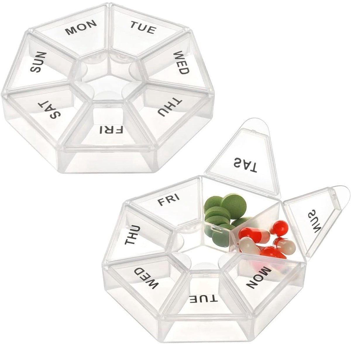 Okado Pillendoos 7 Dagen – Week Medicijndoos Rond Transparant – Compacte Opbergdoos voor Pillen en Tabletten