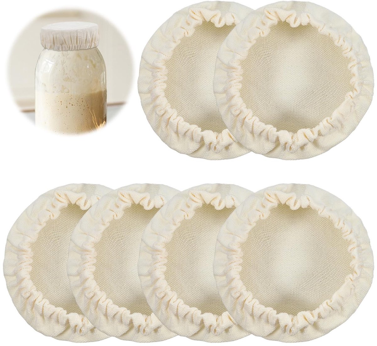 LAUZY- Sourdough Lid - Herbruikbaar - Katoenen Deksel - Voor Bakken - Diameter 10 cm - Set van 6 - Duurzaam Materiaal