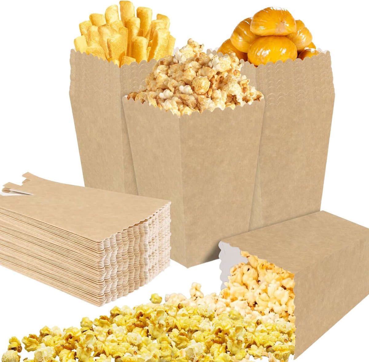 Set van 100 Popcornzakken van Kraftpapier - Herbruikbare Snackdozen voor Filmavonden, Verjaardagsfeesten en Feestdagen
