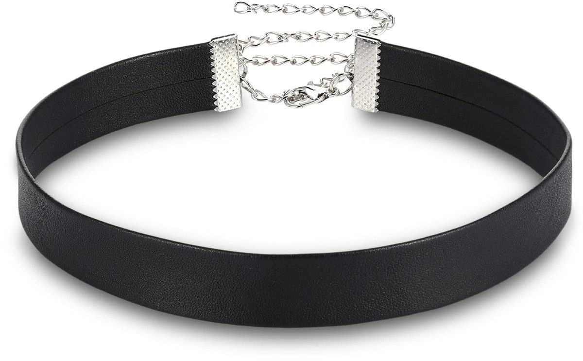 Dailygoods- Halsband Dames - Verstelbare Choker - Zwart PU-leer - Nauwsluitend - Modieus Accessoire - 30+15 cm lengte