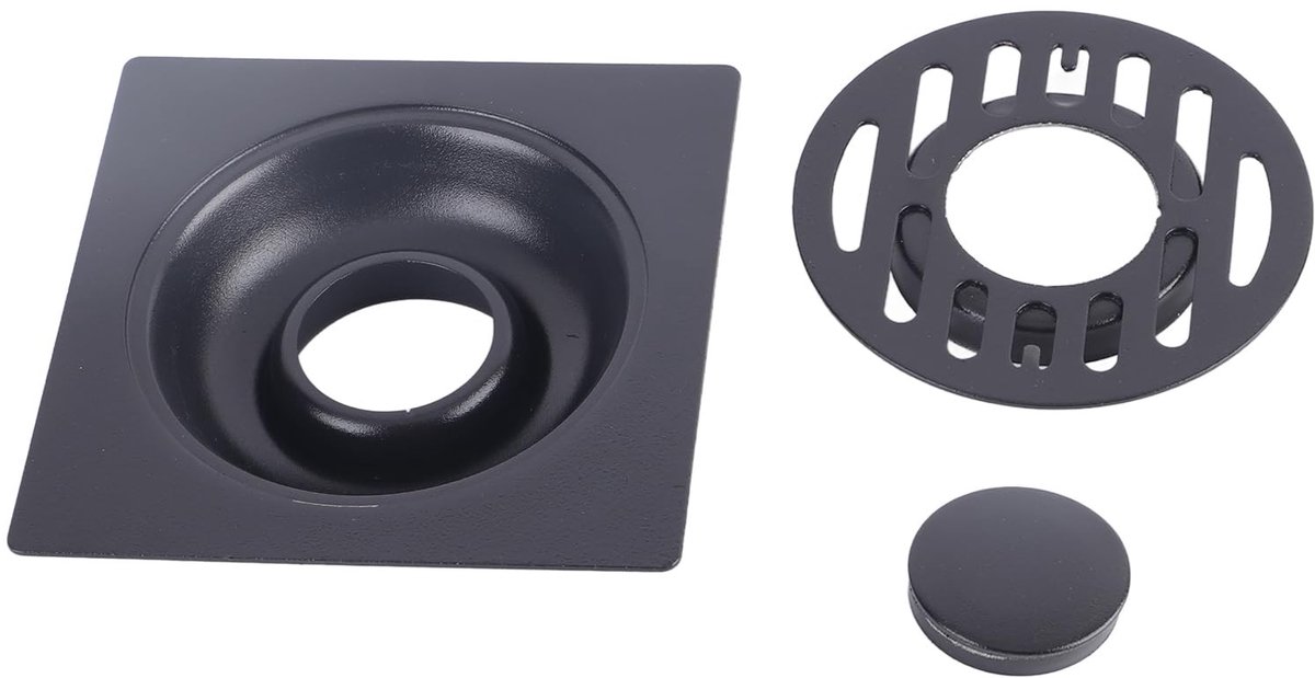 Dailygoods- Afvoerputje Dubbellaags Ontwerp - Roestvrij Staal - Zwart - Afvoerputje Douche - Afvoerputje Buiten - Krasbestendig - 10x10x2,5 cm - Doucheputje