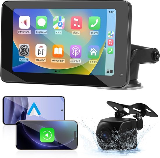 7 Inch Auto Display met Carplay, Android Navigatie en Spraakbesturing - Multimedia Scherm met Mirror Link en Touchscreen Functies