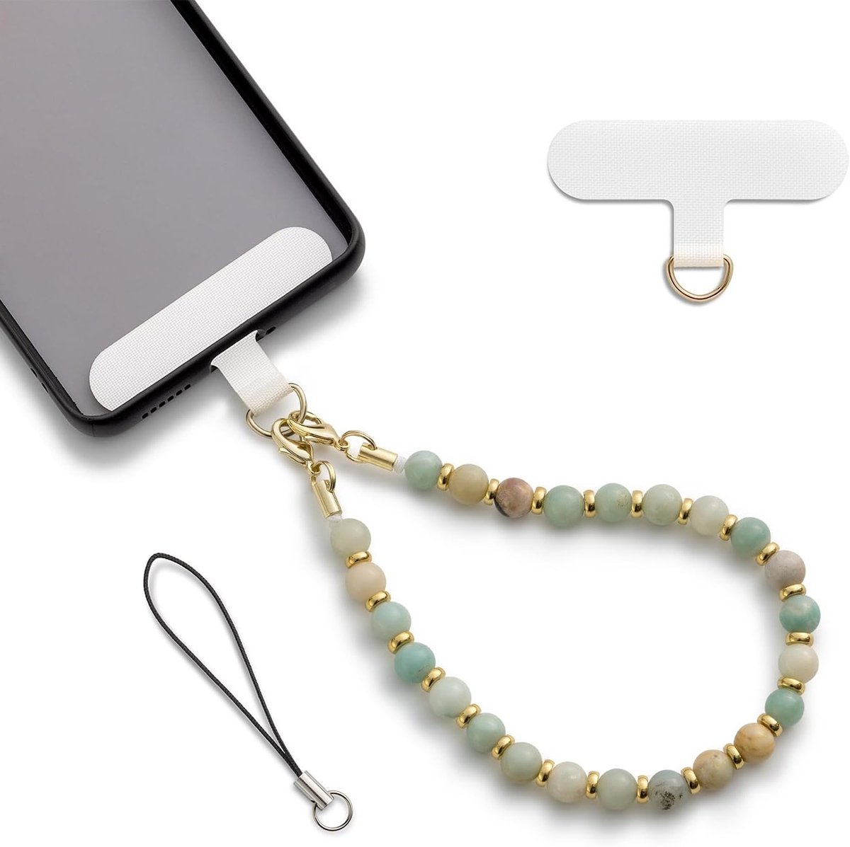 Mobiel toont met parelketting - natuurlijke stenen - handgemaakt - handsfree gebruik - SnelShoppen