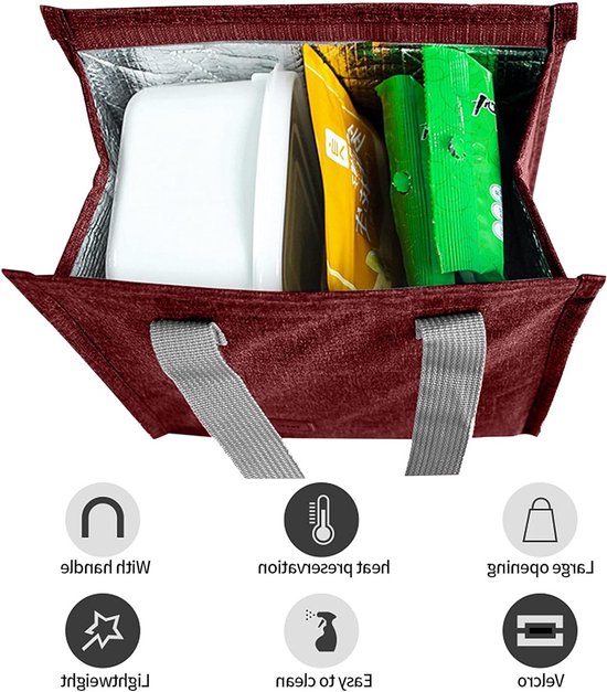 Isolerende Koeltas voor Lunch, Waterdichte en Draagbare Lunchzak voor Werk, School en Picknick, Ideaal voor Mannen en Vrouwen (Rood) — afbeelding 2
