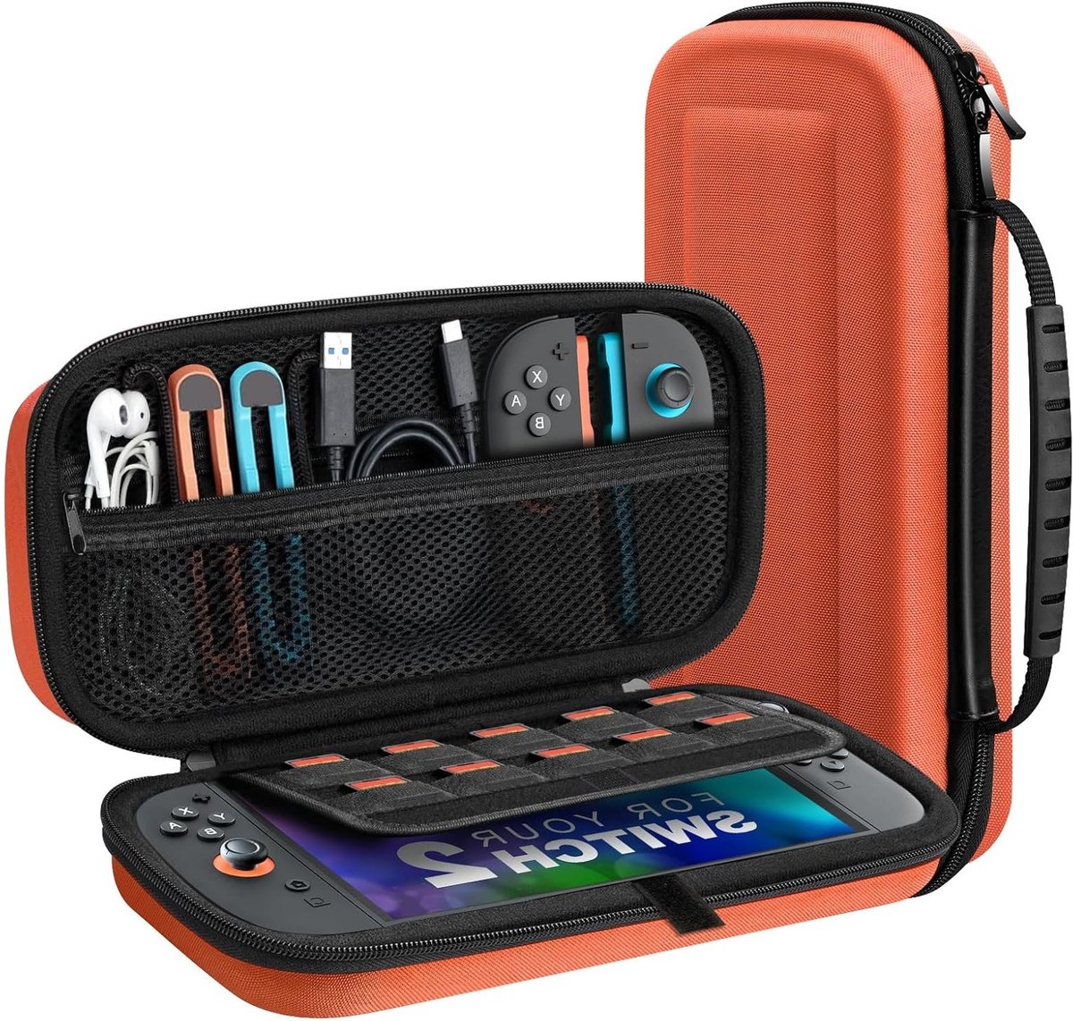 Draagtas voor Nintendo Switch 2 (2025) - Ruime Beschermende Hard Shell Reisopbergcase met 10 Spelkaartsleuven en Opbergvakken voor Console en Accessoires, Oranje