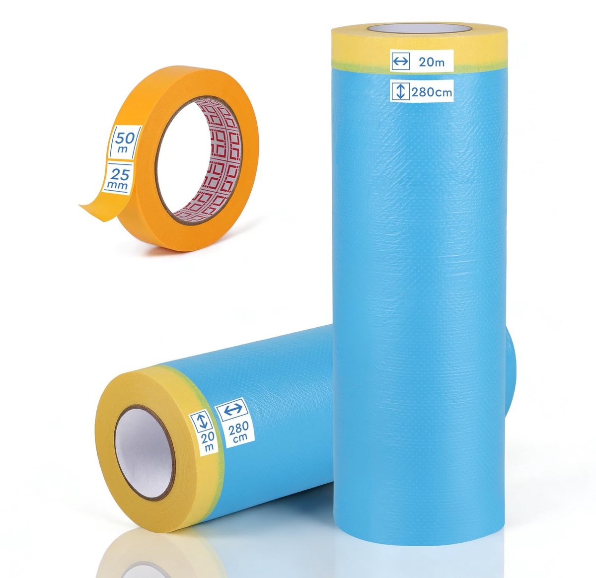 JHUBERS- Afdekfolie 150 cm x 25 m - Noppenfolie - Plakband 25 mm x 50 m - Afdekfolie met tape - Beschermfolie - Schilderen