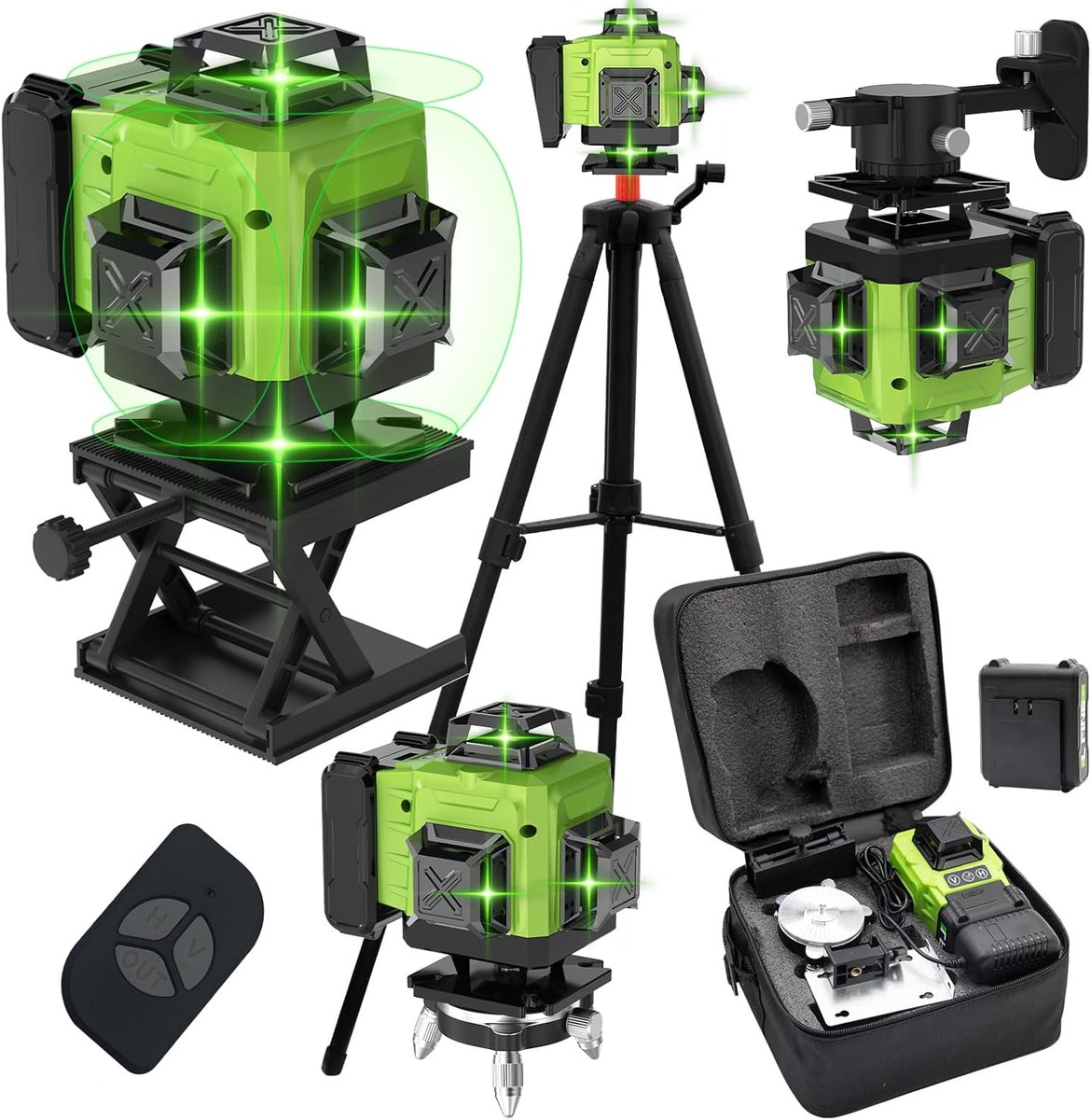 Kruislijnlaser met Statief - Laserwaterpas - Klusprojecten Binnen - 4x 360° Groene Lijnen - 20 Meter Bereik - Groen