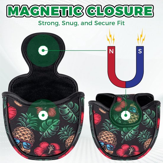 Mallet Putter Cover - Putter Hoes - Golf Bescherming - Universele Pasvorm - 25x23x4 cm - Ananas Schedel — afbeelding 5