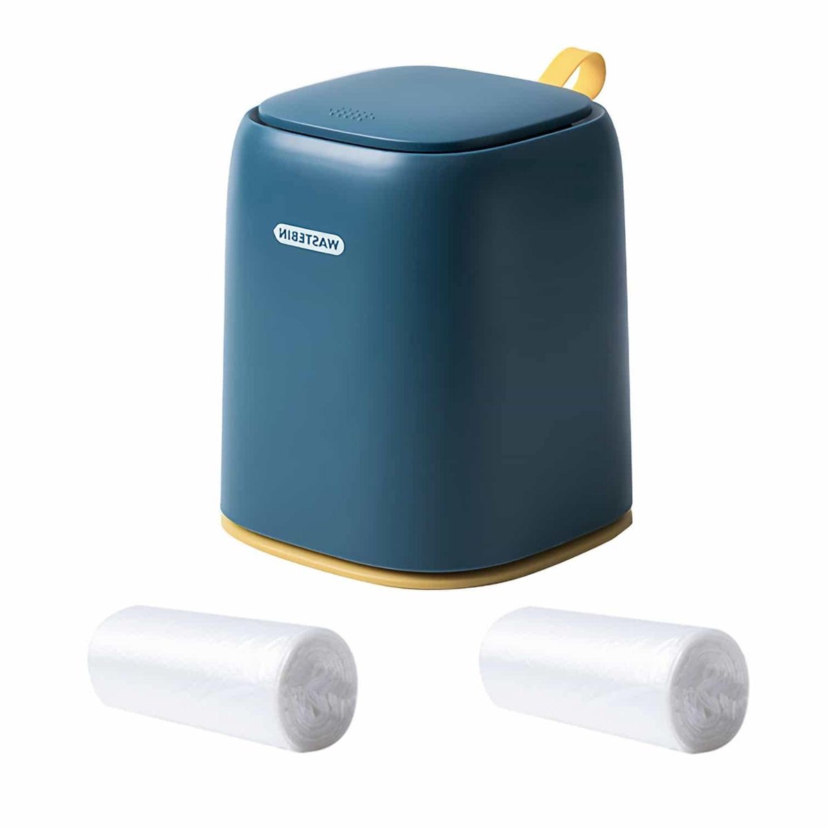 Mini Prullenbak - Bureau Afvalbak - Netjes Werken - Drukdeksel & Handvat - Compact Formaat - Donkerblauw