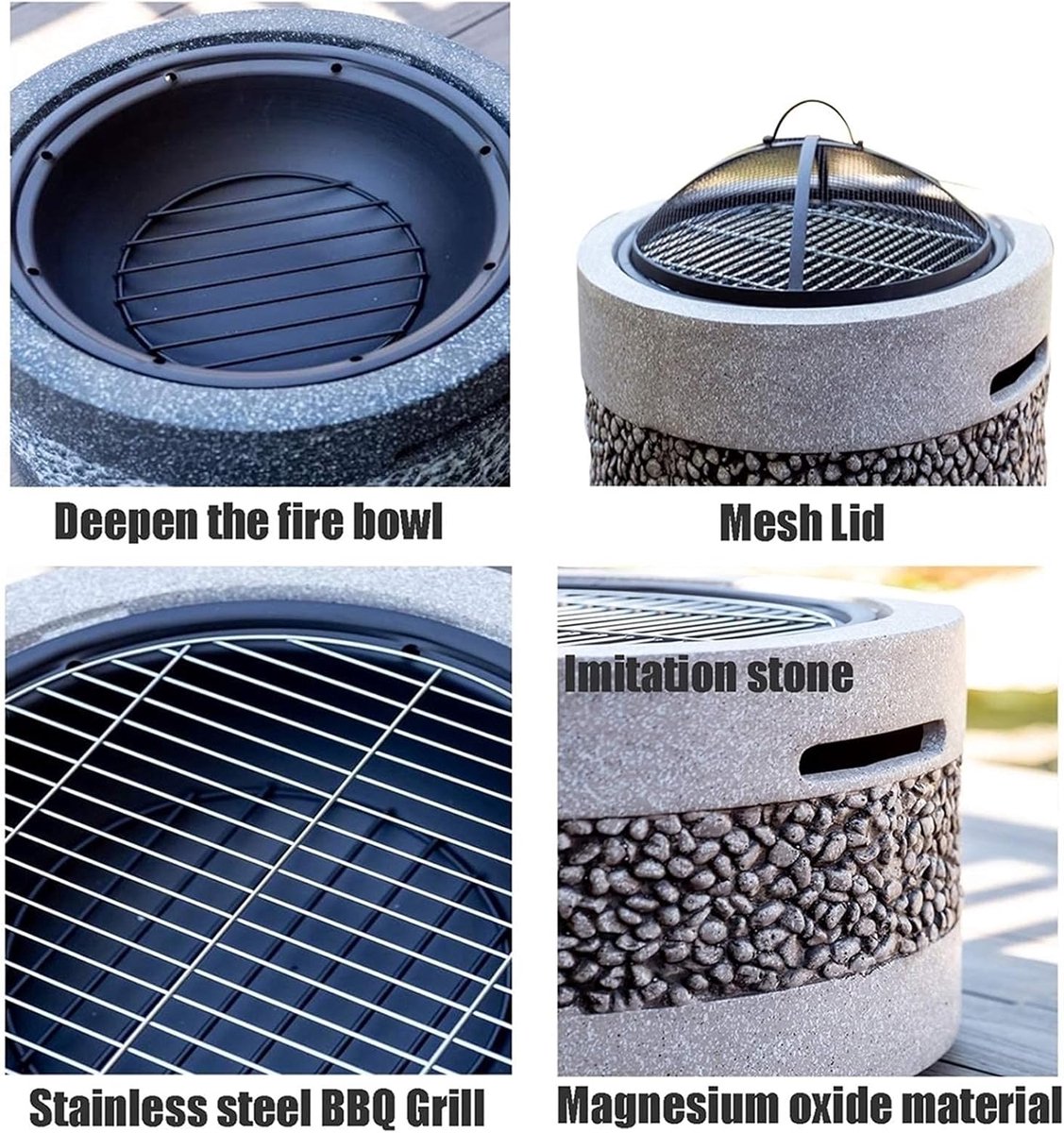 Outdoor Vuurplaats Depauwonen – Multifunctionele Tuinhaard & BBQ Grillset voor Terras, Achtertuin & Camping – Hout- & Houtskool Feuerstelle met Vonkbescherming en Deksel – 55,5 cm