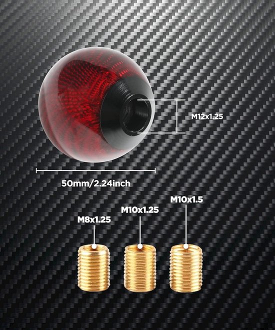 Universele Pookknop - Automatische Schakelpook - Auto Interieur Tuning - Koolstofvezel Patroon - 5.1cm Diameter - Carbon Rood van universele — afbeelding 5