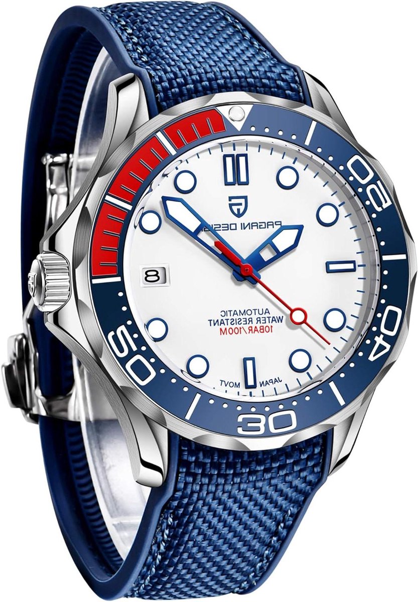 Pagani Design 007-Model Mens Automatic Watches NH35 Movement Rotating Ceramic Bezel Stainless Steel Waterproof Self Winding Wrist Watch