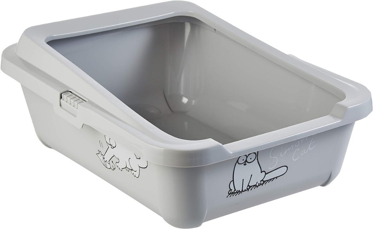 Aura® Open Kattenbak - Kattenbak met Rand - Kattentoilet Met Schepje - Grijs - 43cm x 32cm x 16cm