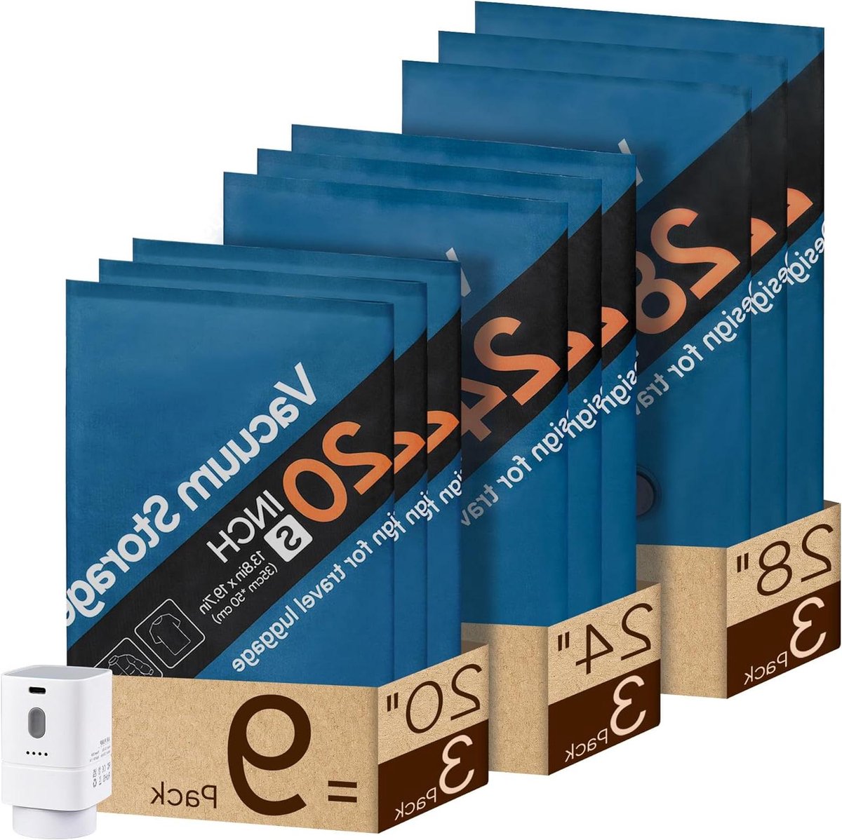 Reis Stofzuigerzakken - Opbergzakken - Ruimte Besparen - Met USB-C Pomp - 9 Stuks - Blauw