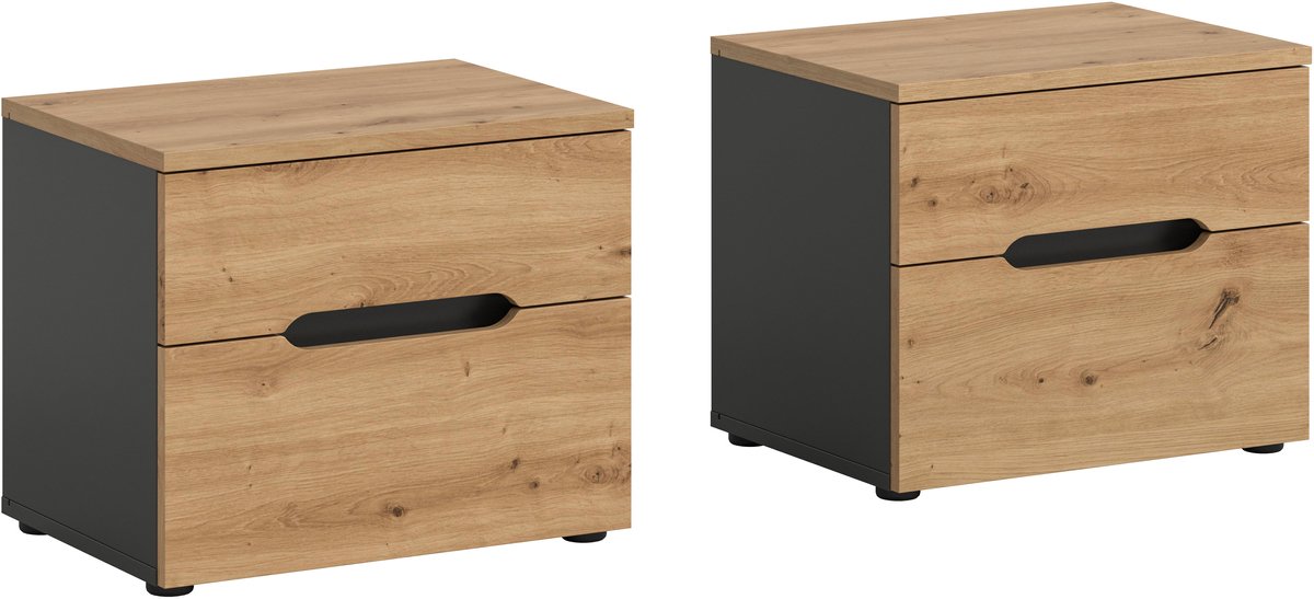 Furnilux Nachtkasten Set van 2 - Basaltgrijs Artisan - Stijlvolle Opbergoplossing - 50x42x37cm