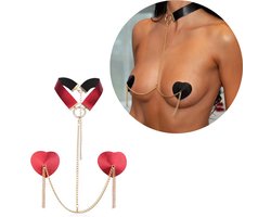 Sexy Tepel Covers voor Vrouwen - Hartvormige Nipple Covers met Choker en Ketting - Verleidelijke Tepelstickers - Tepelplakkers - Rood - One Size