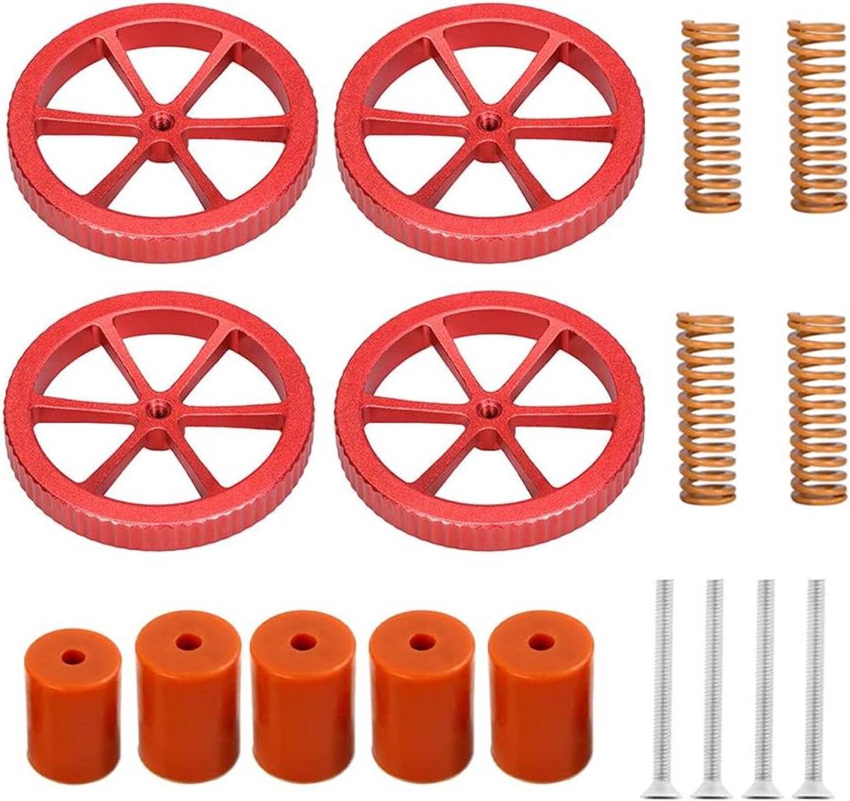 Nivelleringsset 3D Printer - Bed Verstelonderdelen - Stabiele Print Lagen - Duurzaam Aluminium & Siliconen - 4+5 Delen Set