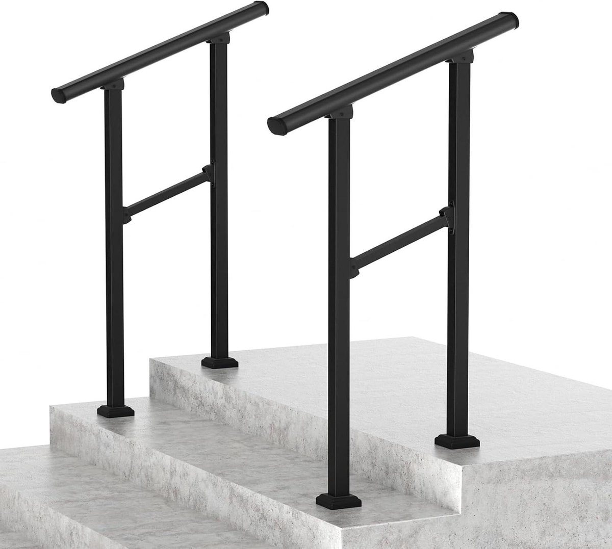 Buiten Leuning Set - Trapleuning Veranda - Veilig Traplopen - Smeedijzer Hoge Kwaliteit - 2 Treden - Zwart