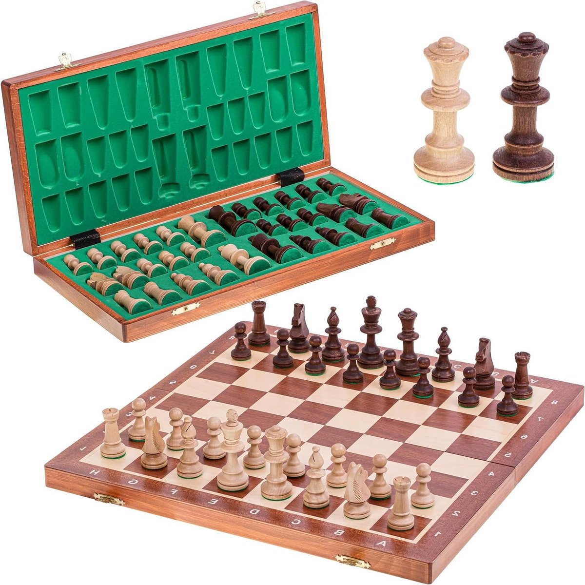 Houten Schaakspel - Toernooi Set - Strategisch Denken - Met 2 Extra Dames - 47.5cm Bord - Mahonie Bruin