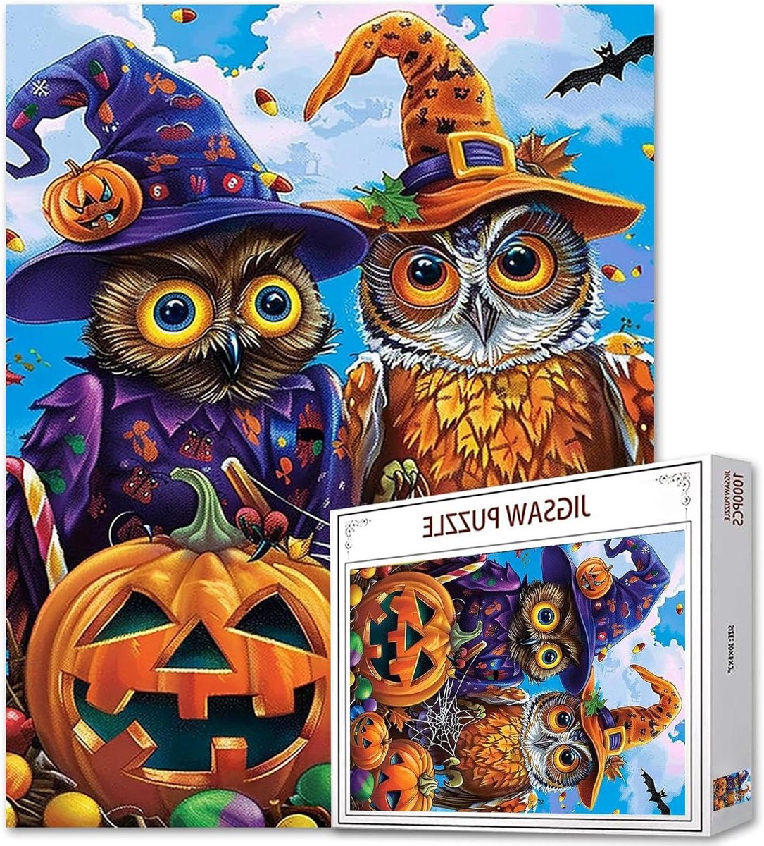 Halloween Puzzel - Pompoen Goochelhoed Uil - Ontspanning Thuis - Gerecyclede Materialen - 70 x 50 cm - Halloween Uil 07