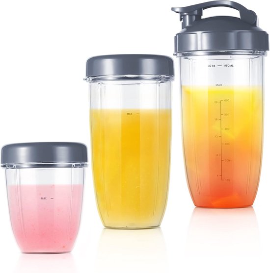 Blenderaccessoire Set (5-delig) - Geschikt voor Nutribullet 600W & 900W - 3x Vervangende Blenderbekers (16/24/32oz) - Inclusief Flip-Top Deksel & Vershouddeksel - BPA-Vrij van Merkloos — afbeelding 3