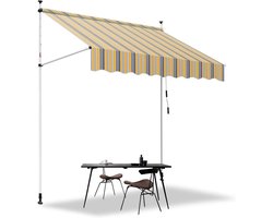 Klemluifel Balkon - Terrasluifel Zonnescherm - Balkon Zomerklaar Maken - Zonder Boren Te Monteren - 350 cm Breed - Geel Blauw
