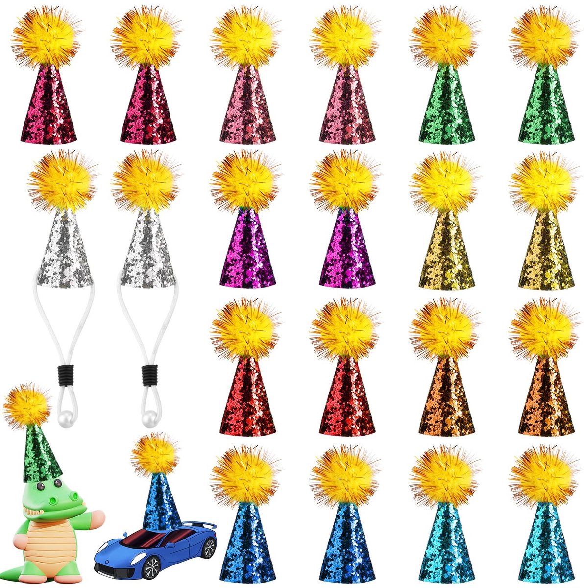 Allecto - 20 Mini Party Hoedjes voor Knuffels - Kleurrijke Verjaardagshoedjes voor Dieren en Poppen