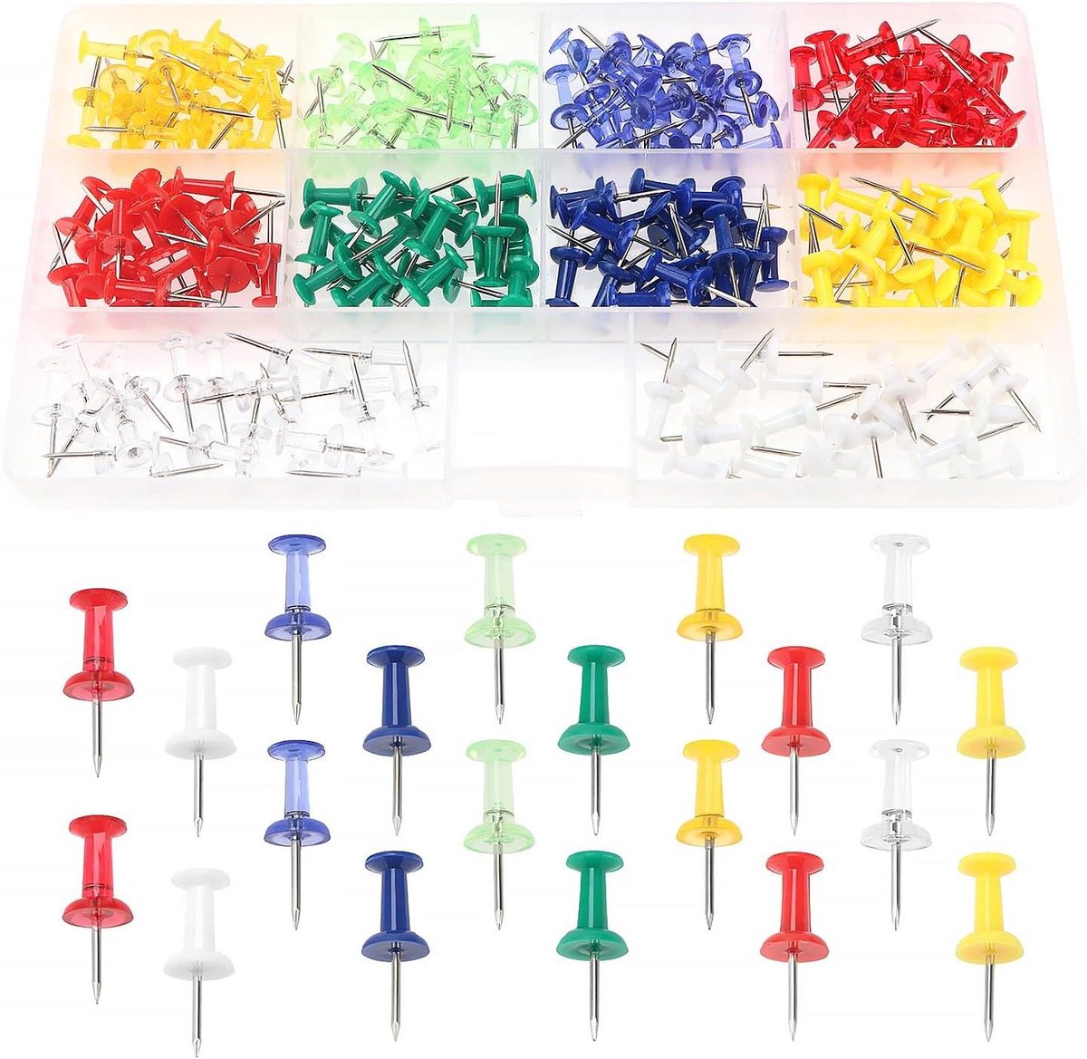 YIXISI 200 Stuks Kaartkopspijkers, Plastic Kopspijkers, Kleurrijke Kaartpunaises, Klein Formaat Punaises, voor School, Kantoor, Familie, Interesse, Kurk Prikbordmarkering, 10 Kleuren