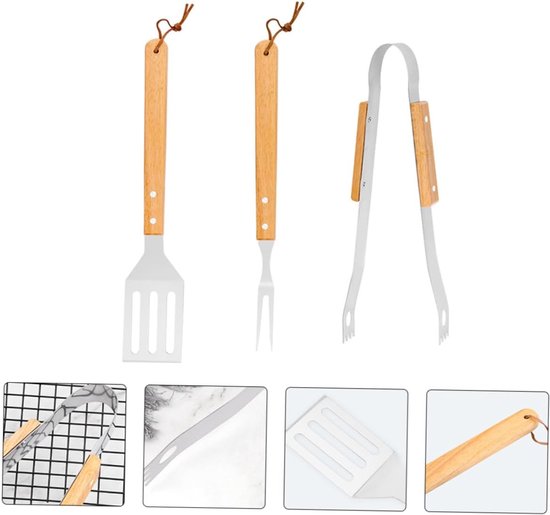 BBQ gereedschap set - RVS barbecue tools met houten handgreep - met ...