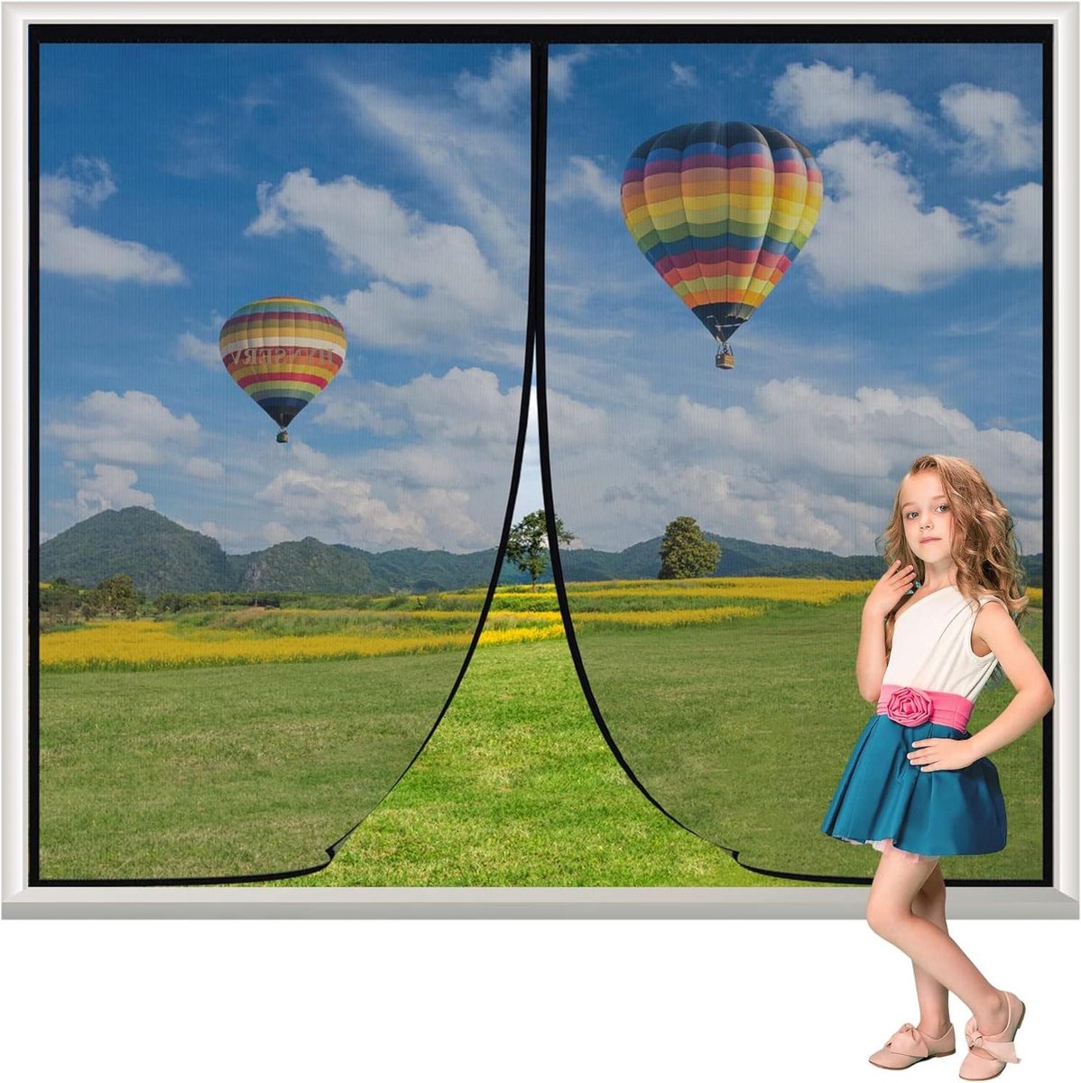 Vliegendeur Hor - Insectenwering Raam - Frisse Lucht - Magnetische Sluiting - 85x65cm - Zw