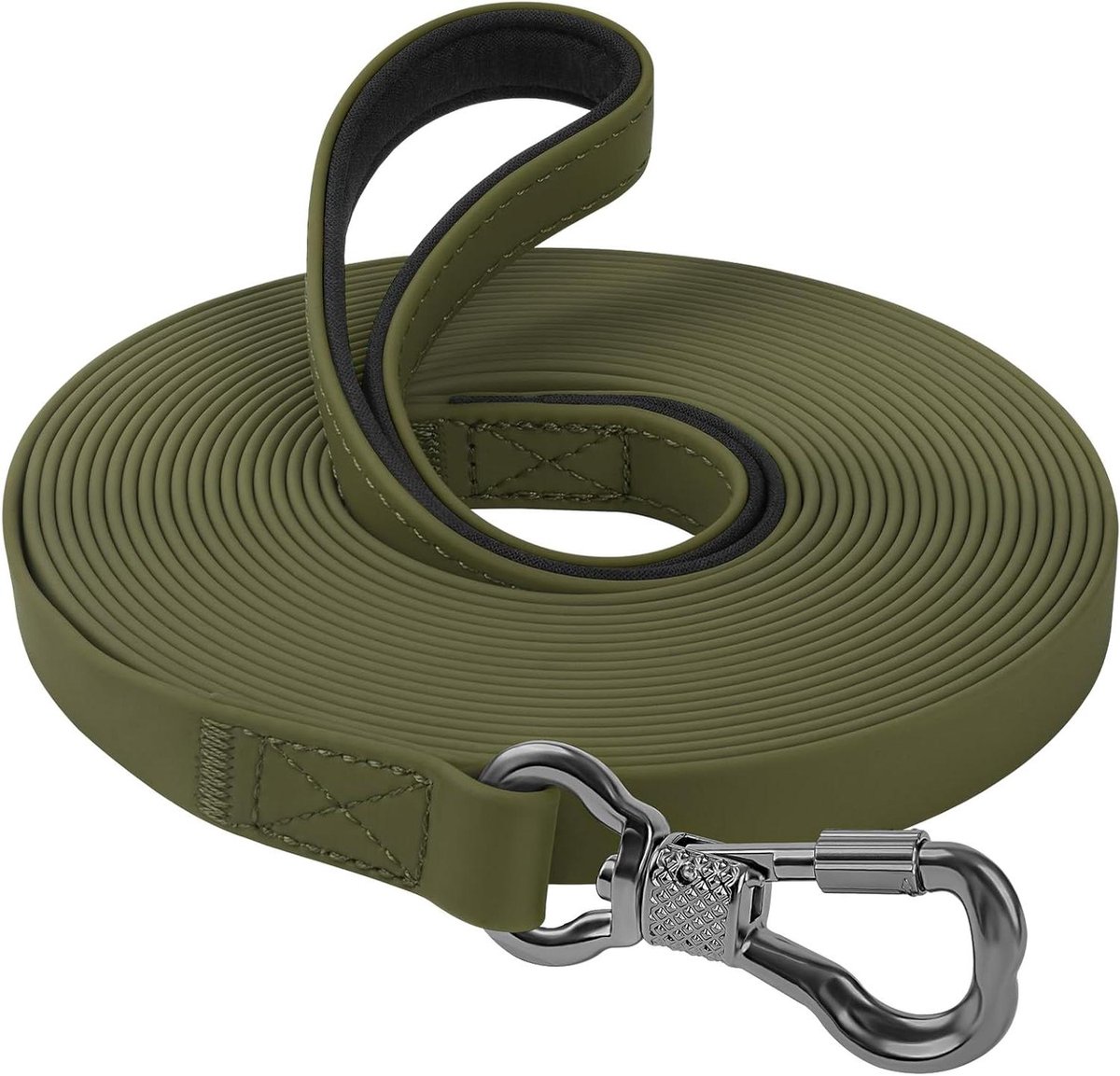 XiaZ Waterdichte lange riem voor honden 10FT/15FT/20FT/30FT/50FT/100FT, trainingsriem voor grote middelgrote kleine honden buiten wandelen, spelen, kamperen of tuin (30FT, olijf)