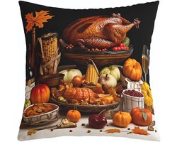 Homewish Herfst voedsel kussensloop, geroosterde kip sierkussensloop, pompoen maïs kussensloop, herfst esdoornblad oogst decoratieve kussensloop voor bank, 61 x 61 cm slaapkamerdecoratie