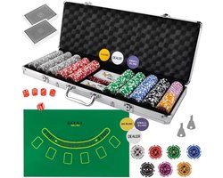 MOZY® - Professionele Pokerset - met 500 chips - in Aluminium Koffer - Inclusief 2 Kaartspellen en Dobbelstenen - met Speelkleed - Casino - Pokeren - Pokerkoffer - Pokerchips